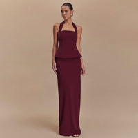 Solid-color Halter Top Sexy Open-back Figure-hugging