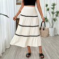 Contrast-color Patchwork Womens European And American Resort-style Elastic-waist Skirt