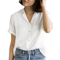 Women's Solid-Colored Cotton-Linen Pocketed Shirt