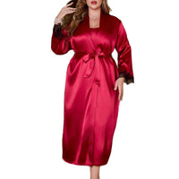 Elegant And Luxurious Long Nightgown In Ice Silkwomens Long-sleeve Loungewear