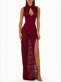 Fashionable Sexy Lace Hollow-Out Bodycon Jumpsuit Dress