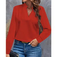 Simple Casual Solid Color And V-neck Loose Shirt Women's Top