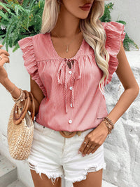 Loose Striped Top With French-Style Strap And Ruffle Sleeves
