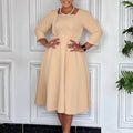Fashionable Square-Neck Solid-Color Pleated Plus-Size Dress