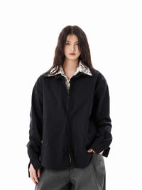 Lapel Floral False Two-piece Patchwork Loose White Long Sleeve Shirt Coat