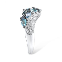 Women's Silver Inlay Sea Blue Zircon Ring