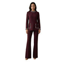 Fitted-waist Long-sleeve Jacket And Wide-leg Pants Two-piece Set For Women