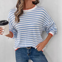 Striped Crewneck Long-sleeve T-shirt Loose-fit Top That Flatters The For Women