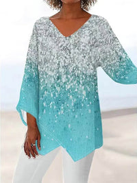 T-shirt Casual Loose And Irregular Printed Long Sleeve V-neck Top