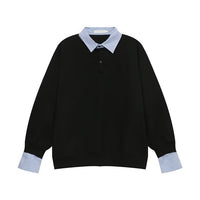 American-style Streetwear Faux Two-piece Fleece-lined Shirt-collar Hoodie