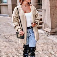 Plus Size Women's Coat V-neck Long Sleeve Loose Cardigan Sweater