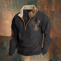 Printed Men's Long Sleeve Stand Collar Half Zip Sweater Neck Fleece-lined