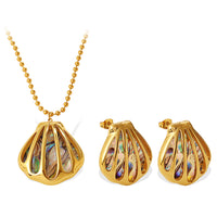 Luxury Ocean Series Beach Shell Pendant Earrings & Necklace, 18K Gold Plated Stainless Steel Jewelry