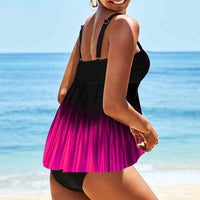 Printed Contrast Panel Split Large Swimsuit