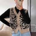 Leopard Print V-neck Knitted Cardigan Sweater Coat For Women