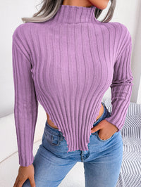Women Sexy Half Turtleneck Asymmetric Long Sleeve Knit Top