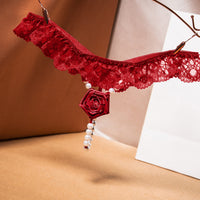 Original Handmade Rose Hot T-back Female Flirting Pearl Seduction Lace Lace Wedding Panties