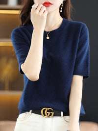 Knitted Short Sleeve Loose T-shirt Inner Wear Sweater Non-cashmere Bottoming Shirt