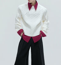 Fake Two-piece Design Thickened Sweater Pearl Embellished Knitted Top