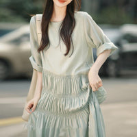 Round-neck Cake Skirt New Acetate Mid-length