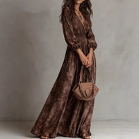 Womens Fashionable Retro Waist-Cinching Printed Dress