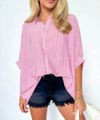 Women's Striped Fashionable Loose-fit Three-quarter-sleeve Shirt