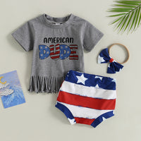 Summer Infant Toddler Letter Tassel Top Striped Bag Fart Shorts