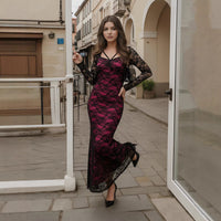 Solid Color Loose And Versatile Slim-fit Lace-panelled Sheath Dress