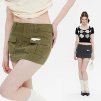 Hot Girl Retro Overalls Style Pocket Skirt