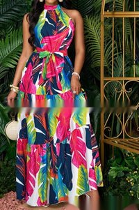 All Over Print Halterneck Dress With A Belt