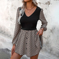 Patchwork Puff Sleeve Irregular Dress Women