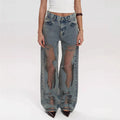 Retro Straight-leg Pants Hollow Texture Niche Design Jeans Y2g Wide Leg Trousers