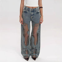 Retro Straight-leg Pants Hollow Texture Niche Design Jeans Y2g Wide Leg Trousers