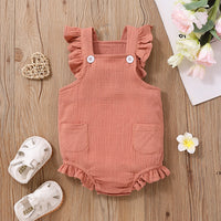 Bubble Cotton Square Collar Flounced Sleeve Sleeve Romper