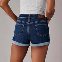 New Straight-fit Slimming Ripped And Frayed-edge Denim Shorts