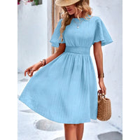 Womens Elegant Ruffle-Trimmed Dress With A Deep V-Neck