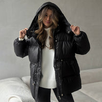 Drawstring Slim-fit Jacket Hooded Zipped Comfortable Thermal Cotton-padded Coat