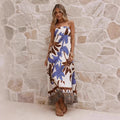 Strap Tropical Print Vacation-Style Womens Long Dress