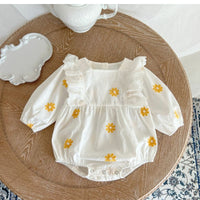 Sweet Daisies Embroidery Rompers Long Sleeve Onesie