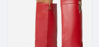 Womens High-heeled Boots With An Oval Toe And A Side Zipper