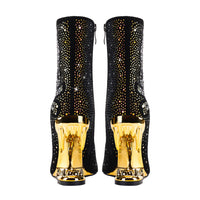 Pointed Toe Rhinestone Tiger Tooth Profiled Heel Skull Booties