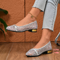 Womens Shallow-Toe Pointed-Toe Mesh Shoes With Bow For Breathability