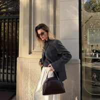 Womens Plaid Stand Collar Single-Breasted Long-Sleeve Casual Blazer