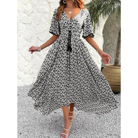 Womens V-Neck Elegant Chic Printed Dress