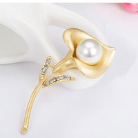 Non-fading Plant Flower And Leaf Crystal Rhinestone Matte Gold Brooch