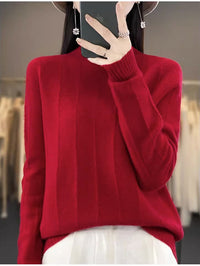 Women's Pullover Half Turtleneck Solid Color Knitted Comfortable Warm Sweater