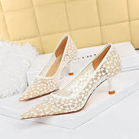 Women's Stiletto High Heel Shallow Mouth Pointed Toe Lace Shoes