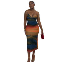 Womens Breathable Printed Backless Maxi Bodycon Shoulder Straps Dress