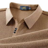 Vertical Texture Button Access Control Collar T-shirt