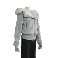 Hooded Fur Collar Twill Plush Liner Cotton Coat Jacket